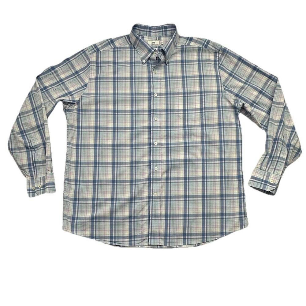 Southern Tide Shirt Mens Size XL Blue Purple Plaid Classic Fit Button Down